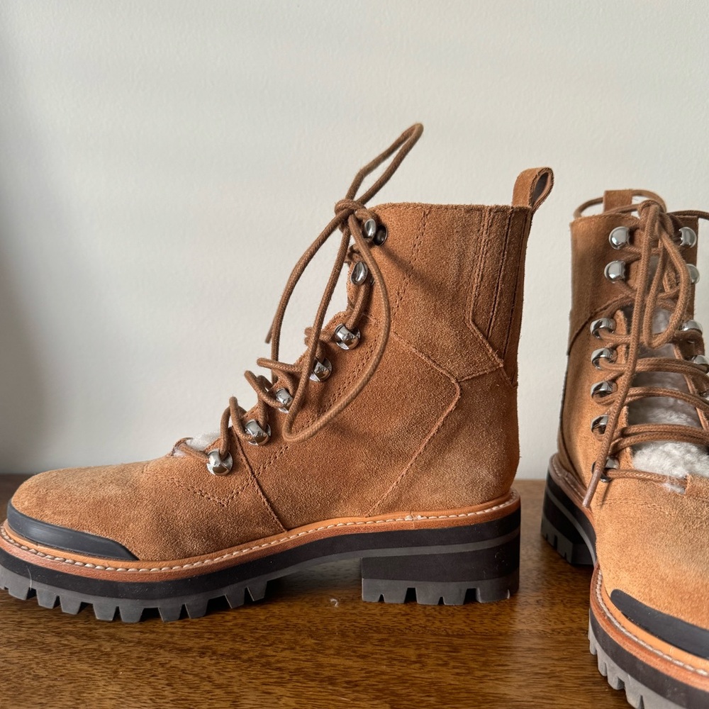 Marc Fisher brown suede sherpa boots, size US 5